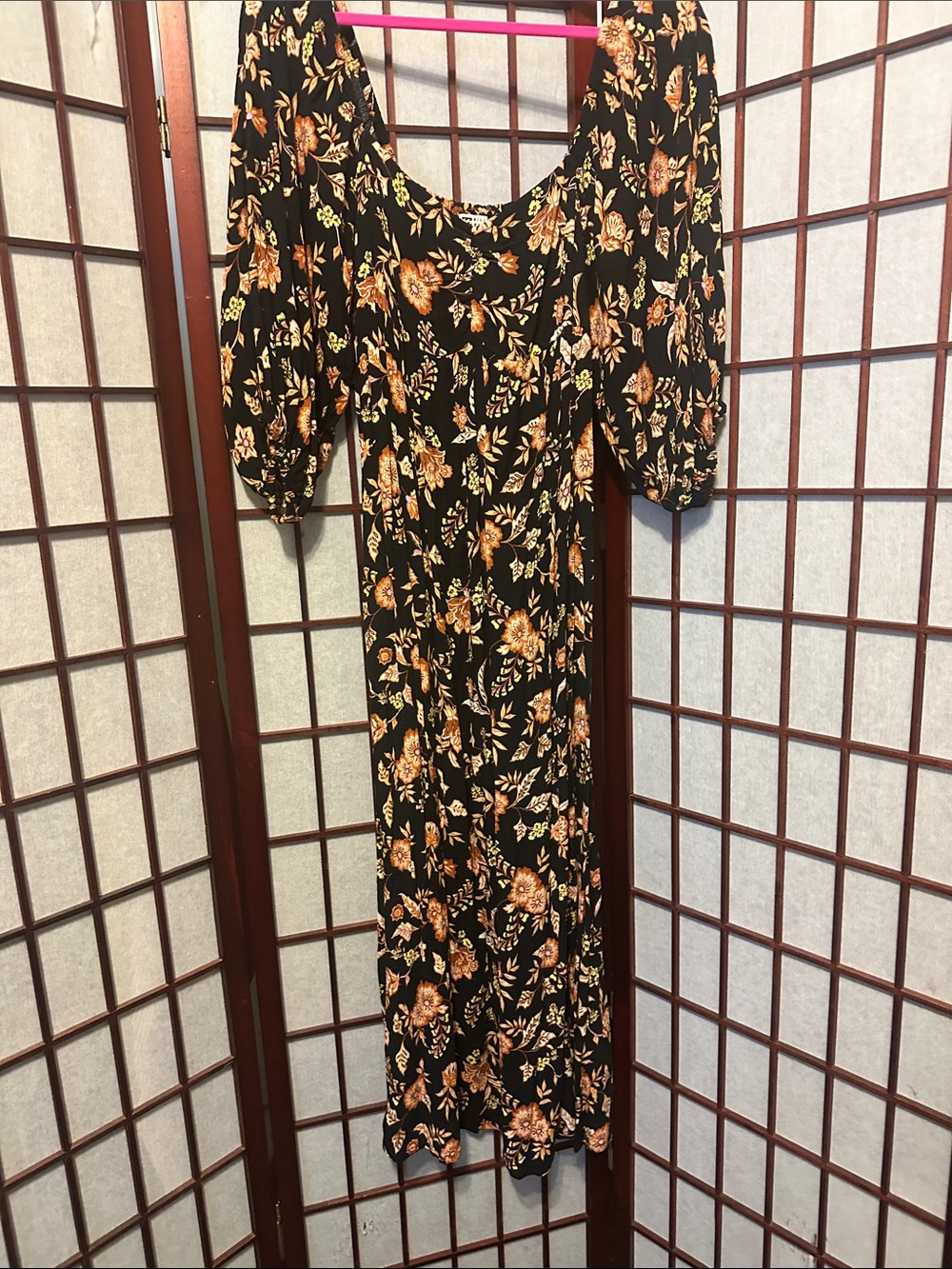 Billabong Black Maxi Dress with Orange Floral Print